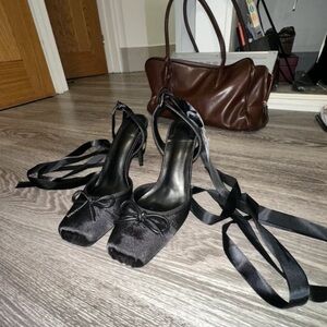 Head Over Heels Black Satin Lace-Up Pumps